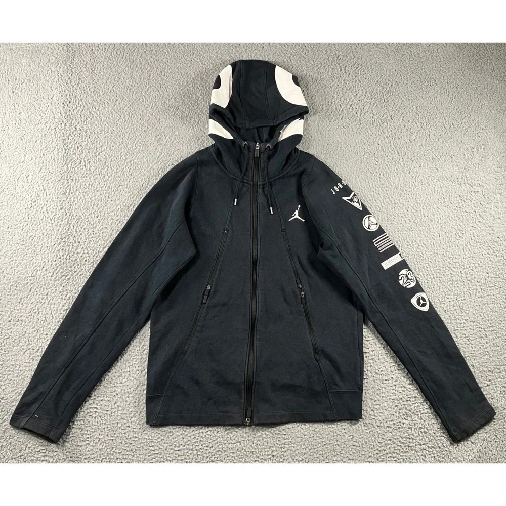 Jordan Full Zip Hoodie Men M Black‎ Graphic Sleeve Jumpman 23 Hood Hypebeast